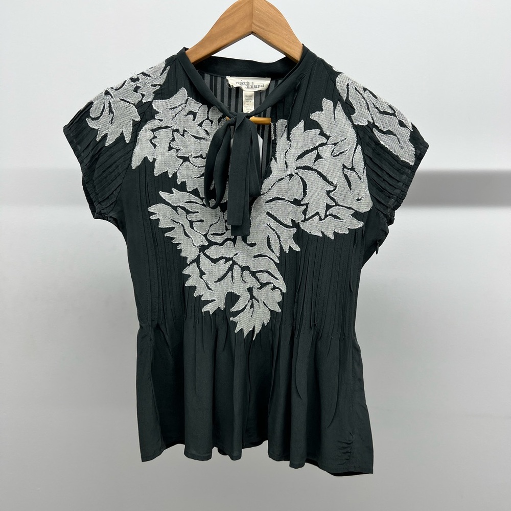 Grey 100% Silk Pleated Blouse